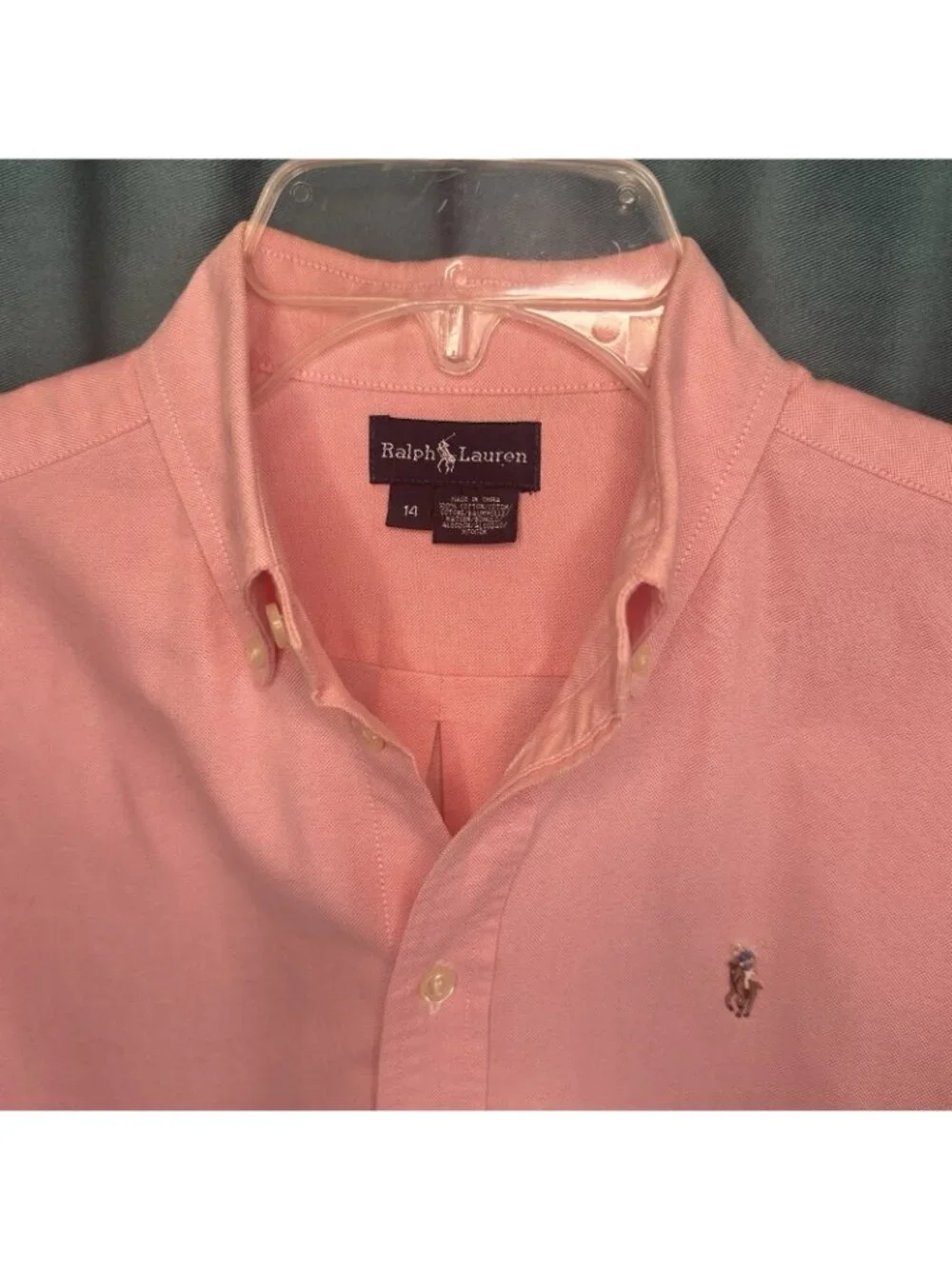 Ralph Lauren VTG Pink Classic Fit Oxford Button Down Shirt Pony Boys 14 Womens S
